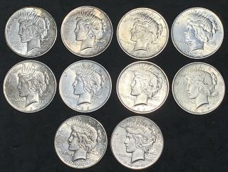 10 Silver Peace Dollars Different Date Xf Au 1922 1926 S