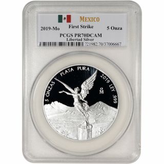 2019 Mo Mexico Silver Libertad Proof 5 Oz 5 Onzas - Pcgs Pr70 First Strike