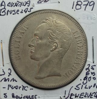 1879 Venezuela 5 Bolivares Silver Conis Gram 25