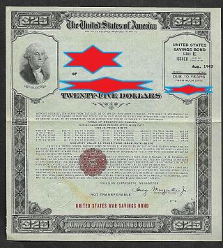 Us War Savings Bond Series E $25 Issued Aug 1943 Crisp Paper
