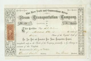 1872 York Connecticut River Steam Transportation Co Stock Certificate 10