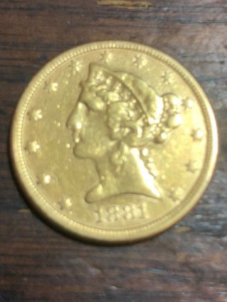 1881 Gold United States $5 Dollar Liberty Head Half Eagle Coin