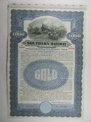 Va.  Southern Railway Co.  1906 Specimen $1000 4 Gold Coupon Bond Xf Abn.