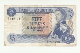 Mauritius 5 Rupees 1967 Circ.  P30b Qeii @