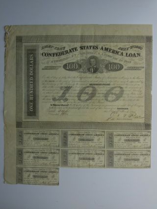 Csa 1863 Confederate States $100 Bond 5272 S/by Rose Ball - 165