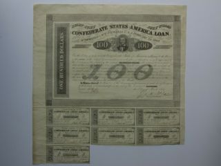 Csa 1863 Confederate States $100 Bond 5267 S/by Rose Ball - 165