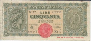Italy Banknote P74 - 9155 50 Lire 1944,  2 Small Tears At Left,  F We Combine