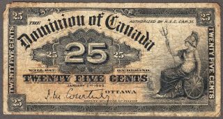 1900 Dominion Of Canada - 25 Cents Bank Note - Vg - Dc - 15a - Ac40