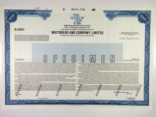 Uk.  Whitbread & Co.  Ltd. ,  1986 Specimen Adr Certificate,  Xf Abnc