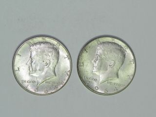 Two 1964 D Kennedy Half Dollars,  Ungraded,  Circulated,  90 Silver,  0250
