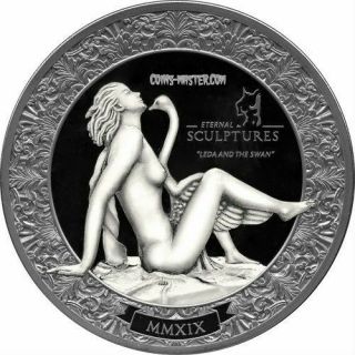 2019 2 Oz Silver Palau $10 Leda And Swan Eternal Sculptures Coin.