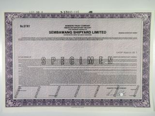 Singapore.  Sembawang Shipyard Ltd. ,  1989 Specimen Adr Certificate,  Xf - Purple