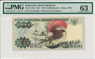 Bank Indonesia 20,  000 Rupiah 1998 Prefix Zza 123456 Ascending S/no.  Pmg 63