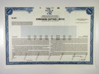 Singapore.  Sembawang Shipyard Ltd. ,  1988 Specimen Adr Certificate,  Xf Abnc - Blue