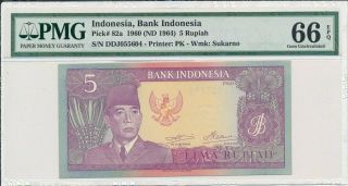 Bank Indonesia Indonesia 5 Rupiah 1960 Pmg 66epq
