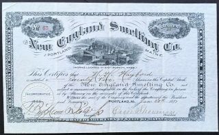 England Smelting Co Stock 1881 Boston,  Ma Certif W/ Prospectus Vf,
