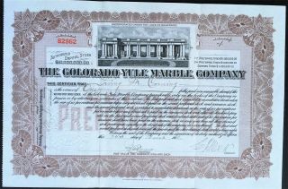 Colorado - Yule Marble Co Stock 1910 Lincoln Memorial Marble Great Story Scarcevf,