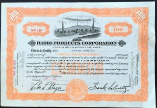 Radio Products Corp Stock 1930.  Nj.  Early Vacuum Tube Manufacturer Frank Schultz