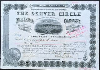 Denver Circle Real Estate Co Stock 1887.  Co Early Land Promotion A.  Fisk.  Beauty