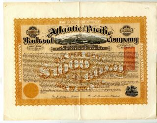 1871 Atlantic & Pacific Railroad Bond Soigned By Crocker.