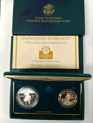 1992 Columbus Commemorative Proof Uncirculated 90 Silver Dollar And Half
