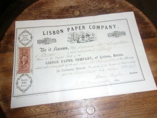 Lisbon Paper Company Stock Certificate Lisbon Maine 1867