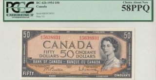 1954 Bank Of Canada Qeii $50 Consecutive 1 Of 2 ( (pcgs 58 Ppq))