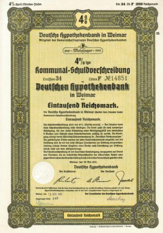 German 1000 Reichsmark Bond Certificate1941,  Ww 2 Weimar Germany,  554