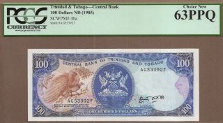Trinidad & Tobago: 100 Dollars Banknote,  (unc Pcgs63),  P - 40a,  1985,