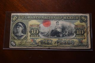 Mexico 1911 10 Pesos,  Banco Nacional De Mexico,  Holes