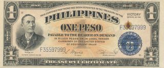 Phillipines One Peso Victory Series 66 Paper Money Treasury Certificate 1944