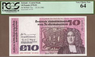 Ireland - Republic: 10 Pounds Banknote,  (unc Pcgs64),  P - 72a,  25.  10.  1981,
