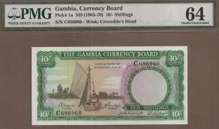 Gambia: 10 Shillings Banknote,  (unc Pmg64),  P - 1a,  1965,