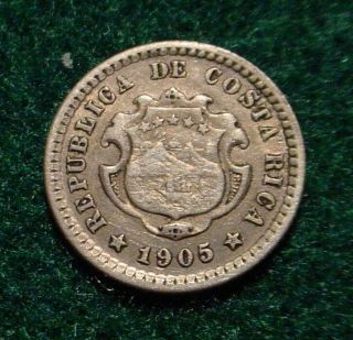 Scarce 1905 Silver 5 Centavos Costa Rica Detailed Coin