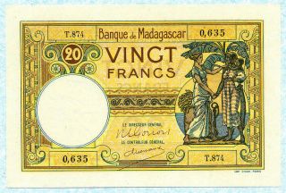 Madagascar 20 Francs 1937 - 47 P37 Unc Different Signatures