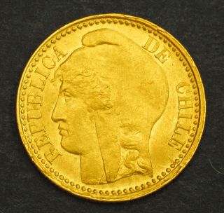 1895,  Chile (republic).  Gold 5 Pesos (cinco Pesos) Coin.  (unc) 3.  02gm