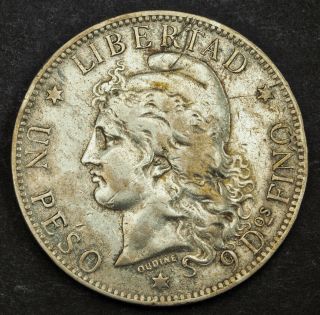1882,  Argentina (republic).  Large Silver Peso Coin.  Cleaned/scratched Vf