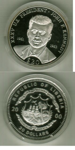 B U 2000 Silver Liberia $20.  00 John F Kennedy Comemm