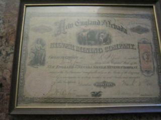 Stock Certificate England And Nevada Silver Mining Company 1866