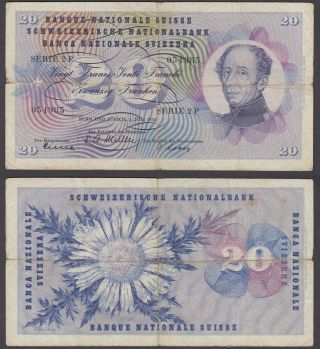 Switzerland 20 Franken 1954 (vg, ) Banknote P - 46a