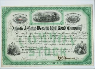 1874 Atlantic & Great Western Rr S/by J.  H.  Devereux - Scarce Stock Certificate