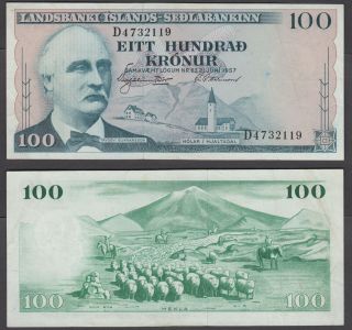 Iceland 100 Kronur L.  1957 Banknote (vf, ) P - 40
