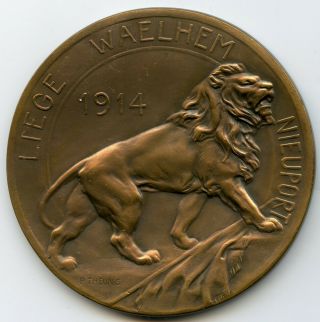 Belgium Bronze Medal By Theunis King Albert Wwi Liege 1914 122gr 70mm
