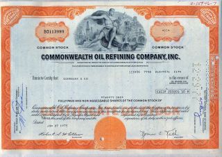 Commonwealth Oil Refining Company Stock Certificate Puerto Rico
