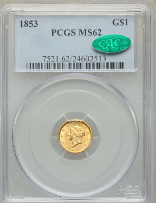 1853 Liberty Head Gold Dollar $1G PCGS MS62 UNC What luster Such Shine Wow 2