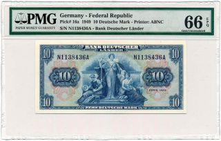 Germany Fed.  Rep.  - 10 Deutsche Mark 1949 P16a Pmg Gem Unc 66 Epq