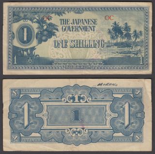 Oceania 1 Shilling Nd 1942 (f - Vf) Banknote Japanese Occupation