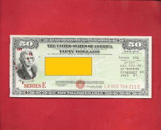 U.  S.  War Savings Bond $50.  00 Wwii Series E Jan.  1944 R I Reissued In Feb.  1963