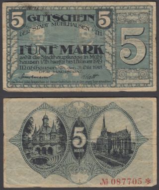 Germany 5 Mark 1918 (f, ) Banknote Muhlhausen Notgeld