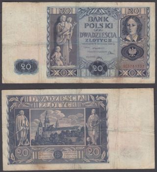 Poland 20 Zlotych 1936 (f - Vf) Banknote Km 77